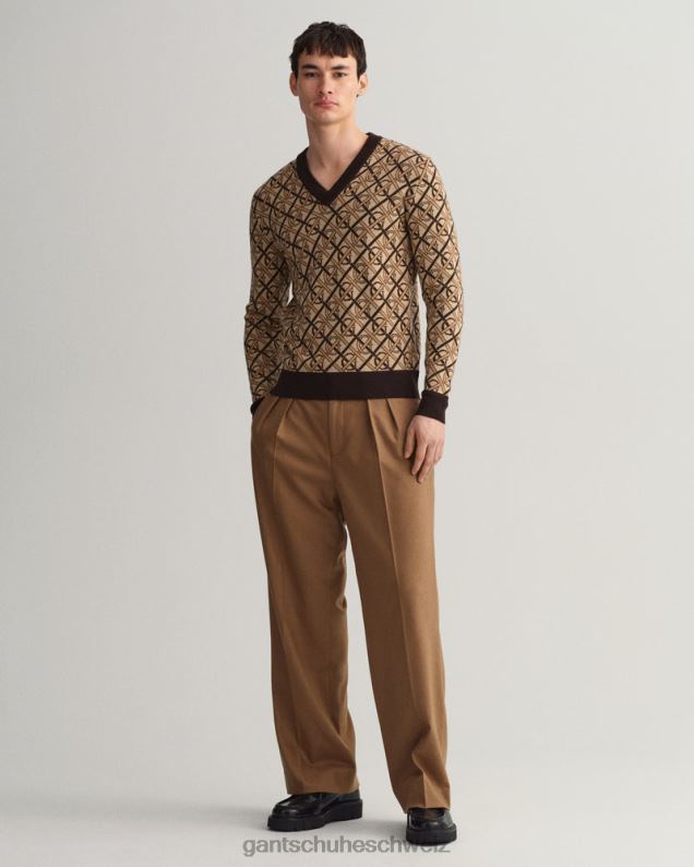 Männer Pullover aus Merinowolle mit V-Ausschnitt und Monogramm 0LP6X363 GANT sattes Braun