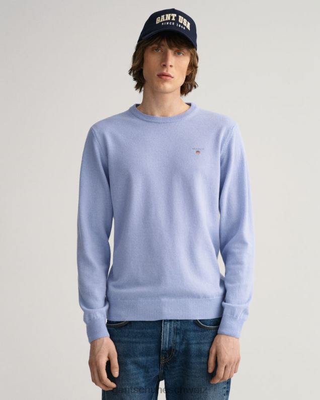 Männer Pullover aus superfeiner Lammwolle mit Rundhalsausschnitt 0LP6X299 GANT seeblaue Melange