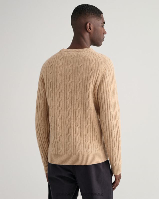 Männer Pullover mit Rundhalsausschnitt aus Lammwolle mit Zopfmuster 0LP6X319 GANT Khaki mel