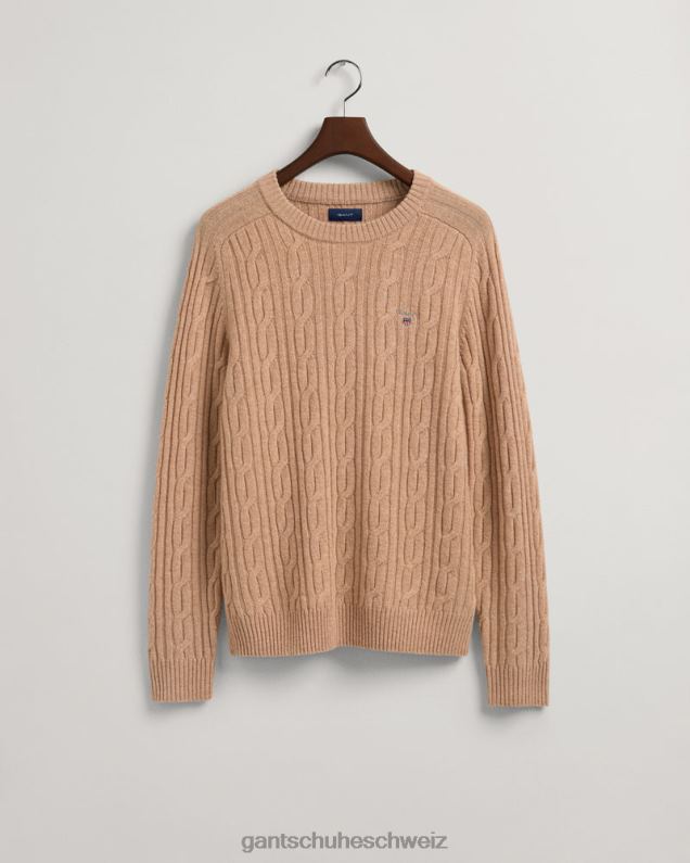 Männer Pullover mit Rundhalsausschnitt aus Lammwolle mit Zopfmuster 0LP6X319 GANT Khaki mel