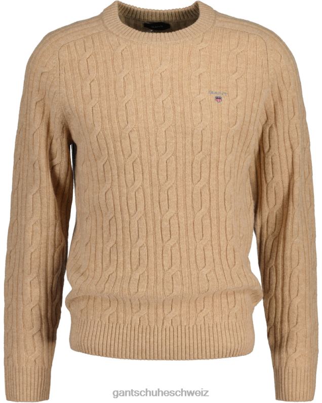 Männer Pullover mit Rundhalsausschnitt aus Lammwolle mit Zopfmuster 0LP6X319 GANT Khaki mel