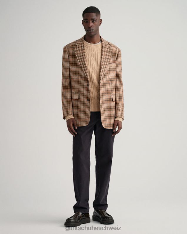 Männer Pullover mit Rundhalsausschnitt aus Lammwolle mit Zopfmuster 0LP6X319 GANT Khaki mel