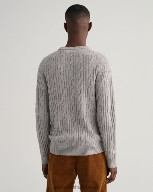 Männer Pullover mit Rundhalsausschnitt aus Lammwolle mit Zopfmuster 0LP6X320 GANT graue Melange