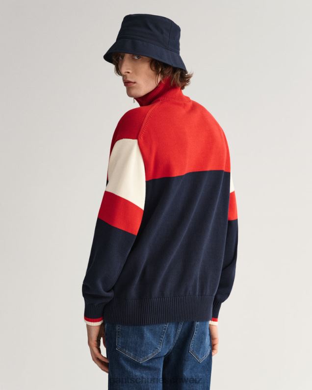 Männer Pullover mit halbem Reißverschluss und Wappenschild 0LP6X361 GANT Rubinrot