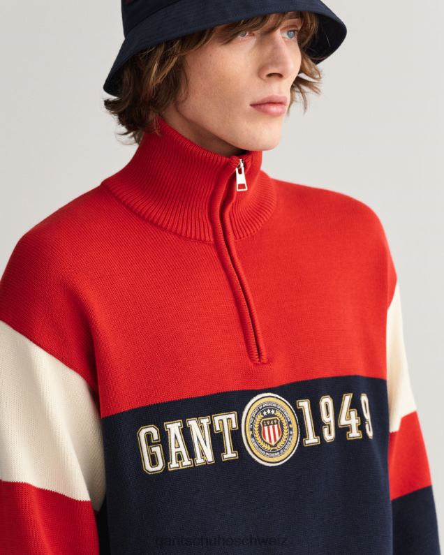 Männer Pullover mit halbem Reißverschluss und Wappenschild 0LP6X361 GANT Rubinrot