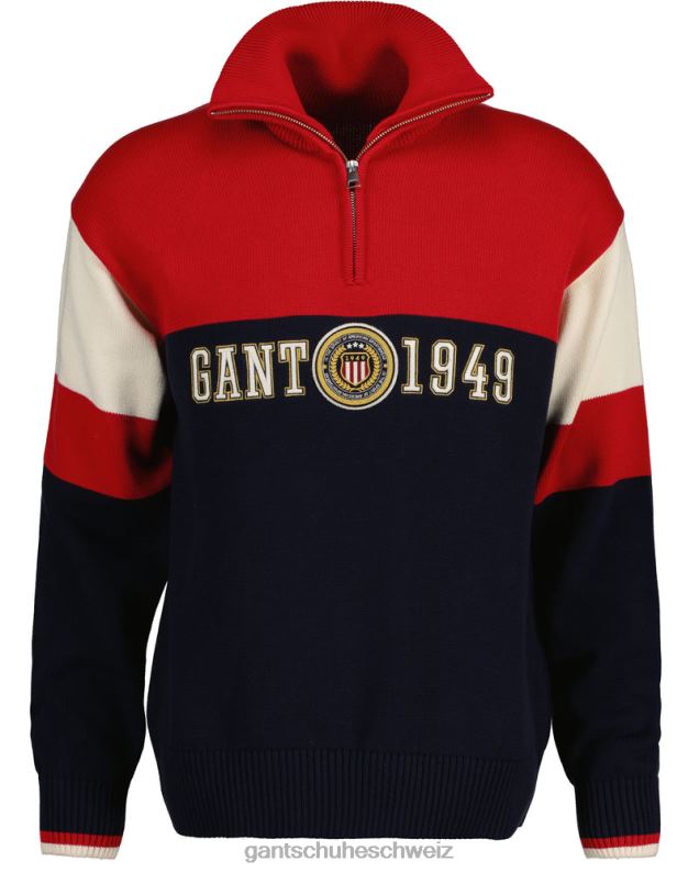 Männer Pullover mit halbem Reißverschluss und Wappenschild 0LP6X361 GANT Rubinrot