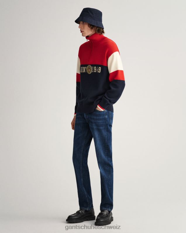 Männer Pullover mit halbem Reißverschluss und Wappenschild 0LP6X361 GANT Rubinrot