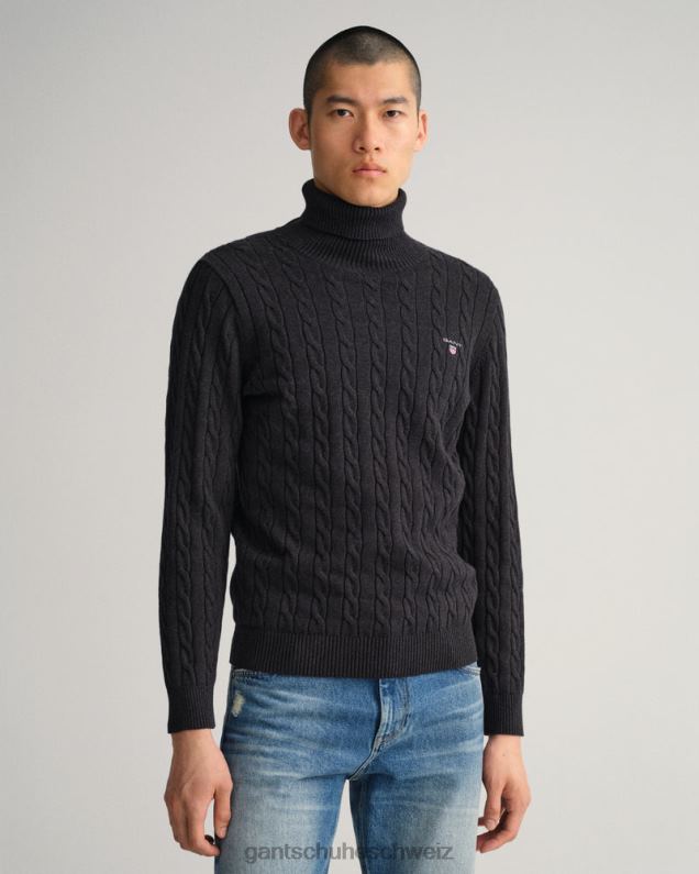 Männer Rollkragenpullover aus Baumwolle mit Zopfmuster 0LP6X356 GANT Dunkle Holzkohle-Melange