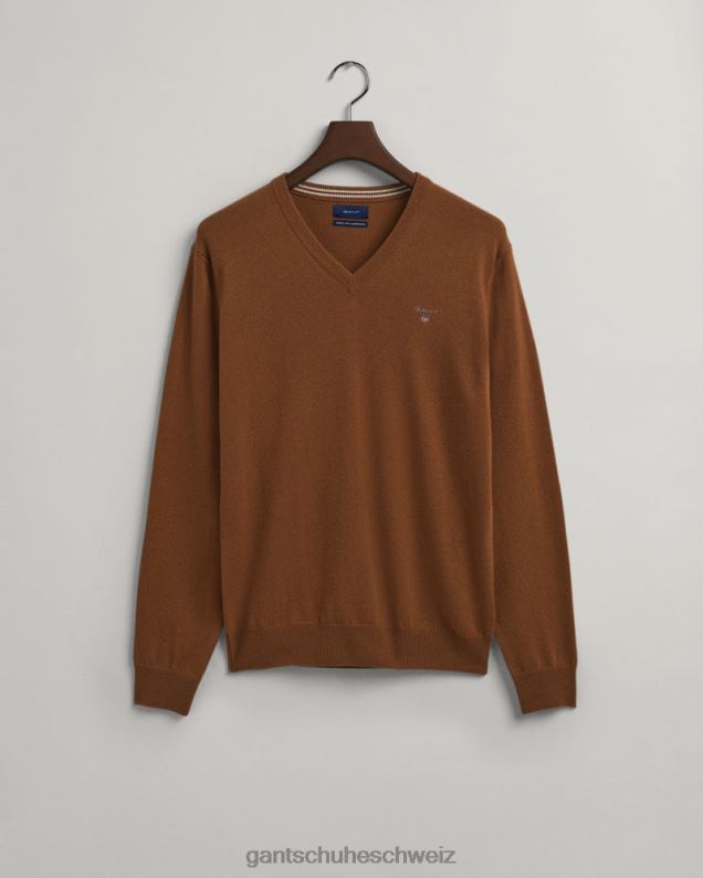 Männer Superfeiner Lammwollpullover mit V-Ausschnitt 0LP6X306 GANT warme Erde