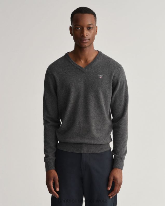Männer Superfeiner Lammwollpullover mit V-Ausschnitt 0LP6X307 GANT Anthrazit-Melange