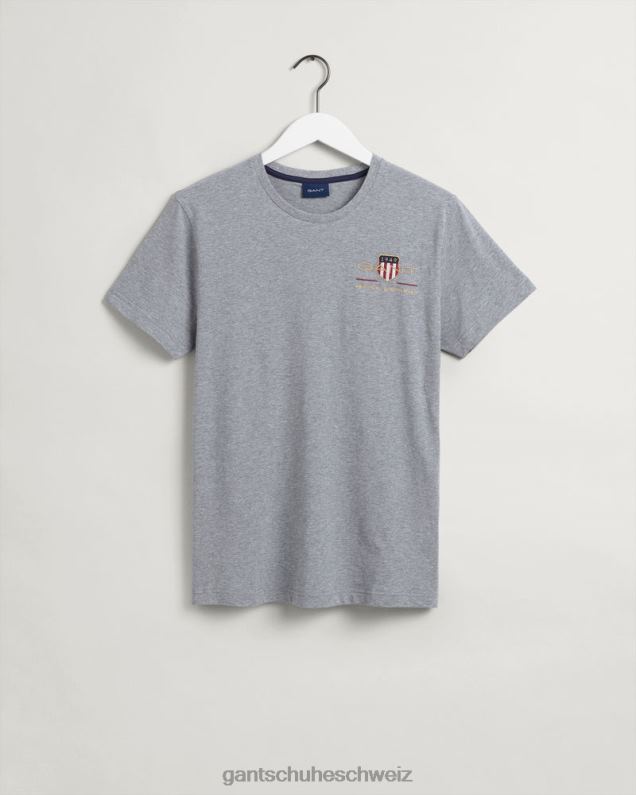 Männer T-Shirt mit Archivschild-Stickerei 0LP6X138 GANT graue Melange