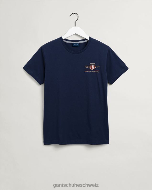 Männer T-Shirt mit Archivschild-Stickerei 0LP6X184 GANT Abendblau